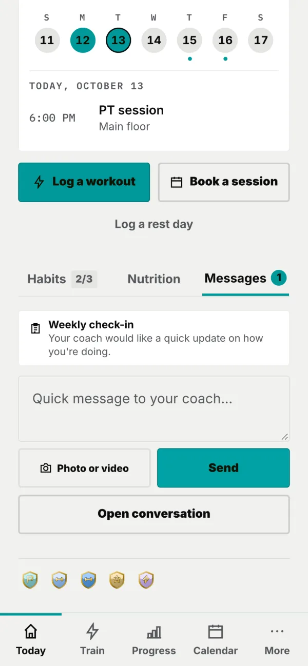Messages sit right on Today, under Habits and Nutrition.