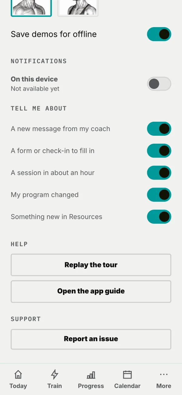 Notifications, one switch per kind, on this device.