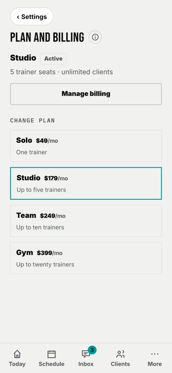 Plan & billing. The plan you are on is outlined.