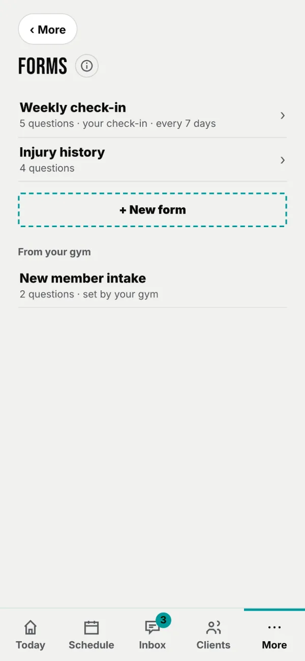 Forms. Your check-in sits at the top.