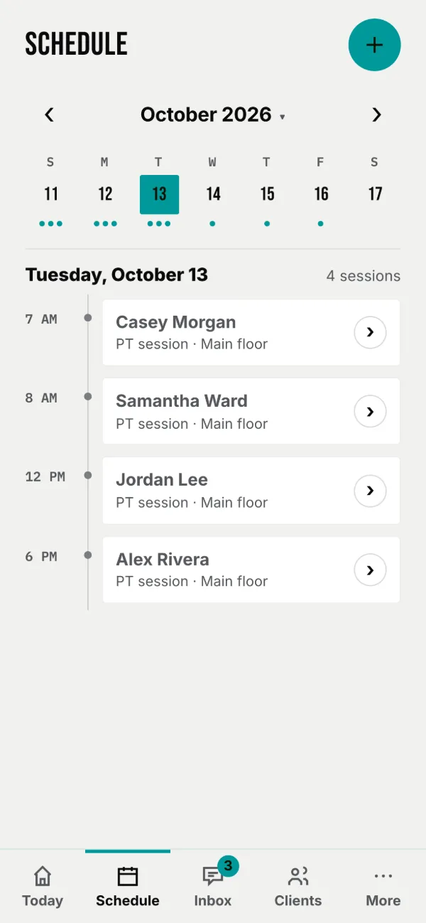 Schedule: the week across the top, the day you pick as a timeline.